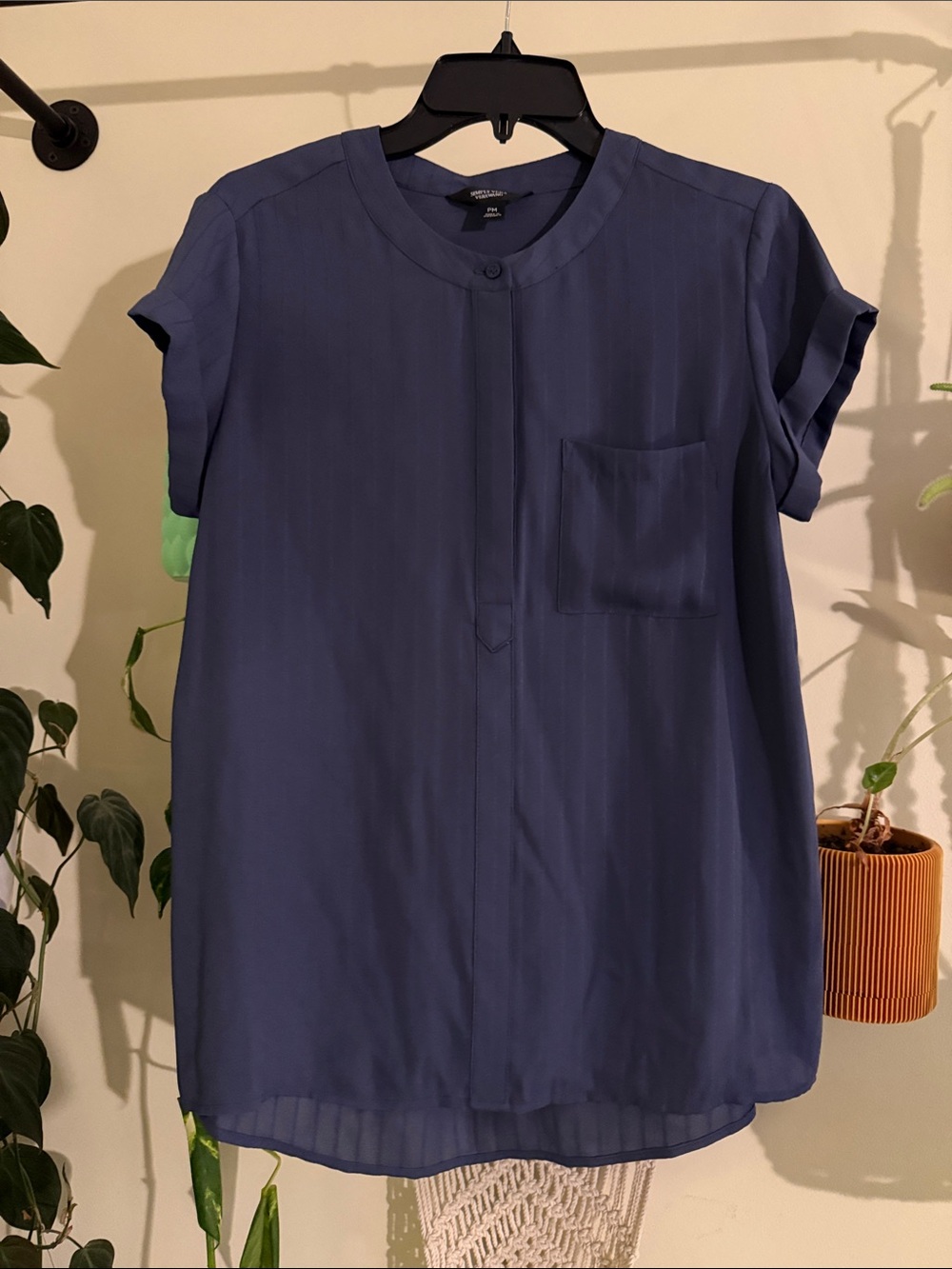 Simply Vera Vera Wang Navy Short-Sleeve Round-Neck Pocket Blouse